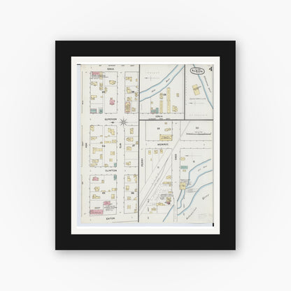 Old map wall art mockup — black gallery frame with white mat — Sanborn Fire Insurance Map from Albion, Calhoun County, Michigan (1888), Sheet #0004