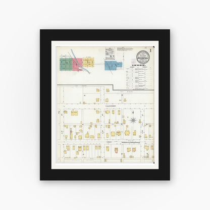 Old map wall art mockup — black gallery frame with white mat — Sanborn Fire Insurance Map from Brockway, Jefferson County, Pennsylvania (1904) - Complete Map Set