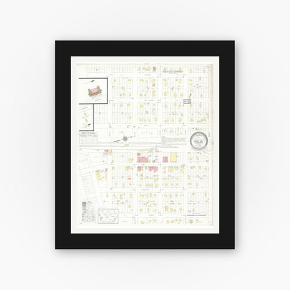 Old map wall art mockup — black gallery frame with white mat — Sanborn Fire Insurance Map from Shelby, Shelby County, Iowa (1935), Sheet #0001