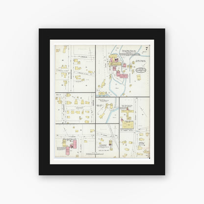 Old map wall art mockup — black gallery frame with white mat — Sanborn Fire Insurance Map from Stoughton, Norfolk County, Massachusetts (1896), Sheet #0007