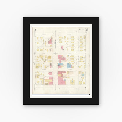 Old map wall art mockup — black gallery frame with white mat — Sanborn Fire Insurance Map from Tomah, Monroe County, Wisconsin (1944), Sheet #0003