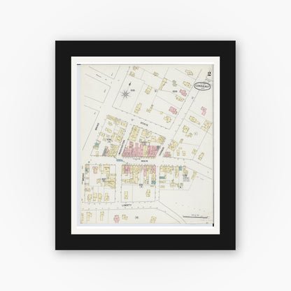 Old map wall art mockup — black gallery frame with white mat — Sanborn Fire Insurance Map from Conneaut, Ashtabula County, Ohio (1889), Sheet #0002