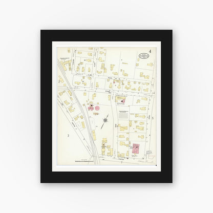 Old map wall art mockup — black gallery frame with white mat — Sanborn Fire Insurance Map from Stoughton, Norfolk County, Massachusetts (1912), Sheet #0004