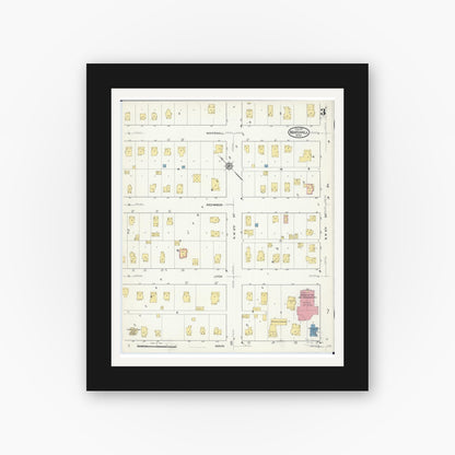 Old map wall art mockup — black gallery frame with white mat — Sanborn Fire Insurance Map from Marshall, Lyon County, Minnesota (1917), Sheet #0003