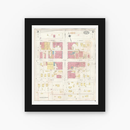 Old map wall art mockup — black gallery frame with white mat — Sanborn Fire Insurance Map from Shelbina, Shelby County, Missouri (1943), Sheet #0003