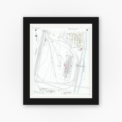Old map wall art mockup — black gallery frame with white mat — Sanborn Fire Insurance Map from Mingo Junction, Jefferson County, Ohio (1946), Sheet #0008