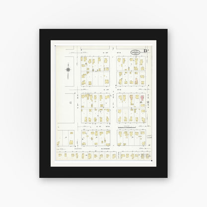 Old map wall art mockup — black gallery frame with white mat — Sanborn Fire Insurance Map from Faribault, Rice County, Minnesota (1914), Sheet #0013