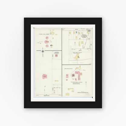Old map wall art mockup — black gallery frame with white mat — Sanborn Fire Insurance Map from Urbana, Champaign County, Ohio (1910), Sheet #0022