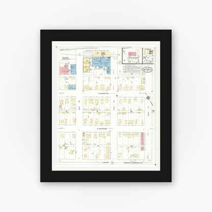 Old map wall art mockup — black gallery frame with white mat — Sanborn Fire Insurance Map from Waterloo, Black Hawk County, Iowa (1910), Sheet #0027