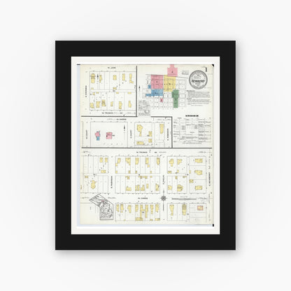 Old map wall art mockup — black gallery frame with white mat — Sanborn Fire Insurance Map from Newberry, Luce County, Michigan (1917) - Complete Map Set