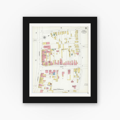 Old map wall art mockup — black gallery frame with white mat — Sanborn Fire Insurance Map from Salem, Salem County, New Jersey (1902), Sheet #0009