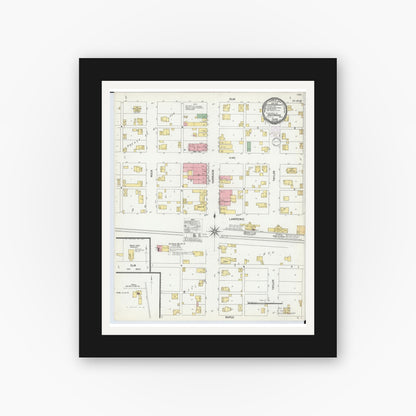 Old map wall art mockup — black gallery frame with white mat — Sanborn Fire Insurance Map from Sherwood, Defiance County, Ohio (1901), Sheet #0001