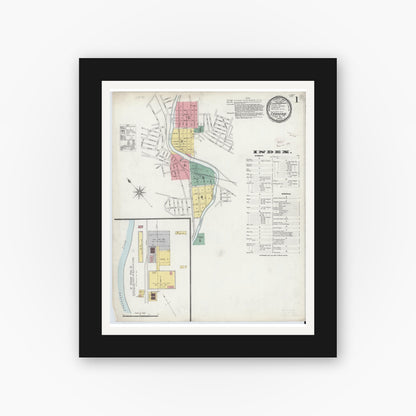 Old map wall art mockup — black gallery frame with white mat — Sanborn Fire Insurance Map from Carnegie, Allegheny County, Pennsylvania (1896) - Complete Map Set