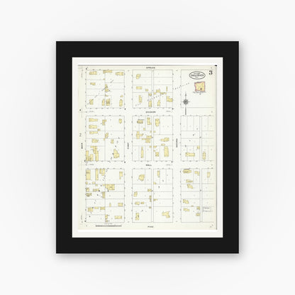 Old map wall art mockup — black gallery frame with white mat — Sanborn Fire Insurance Map from Eagle River, Vilas County, Wisconsin (1909), Sheet #0003