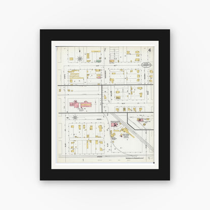 Old map wall art mockup — black gallery frame with white mat — Sanborn Fire Insurance Map from Gibson City, Ford County, Illinois (1900), Sheet #0004