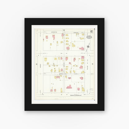Old map wall art mockup — black gallery frame with white mat — Sanborn Fire Insurance Map from Beaver, Beaver County, Pennsylvania (1912), Sheet #0017