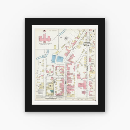 Old map wall art mockup — black gallery frame with white mat — Sanborn Fire Insurance Map from Uniontown, Fayette County, Pennsylvania (1891), Sheet #0004