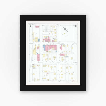 Old map wall art mockup — black gallery frame with white mat — Sanborn Fire Insurance Map from Heron Lake, Jackson County, Minnesota (1947), Sheet #0002
