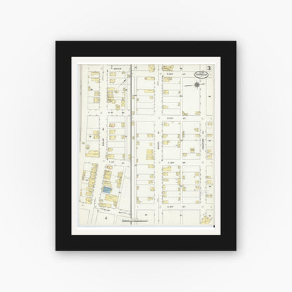 Old map wall art mockup — black gallery frame with white mat — Sanborn Fire Insurance Map from Spangler, Cambria County, Pennsylvania (1910), Sheet #0003
