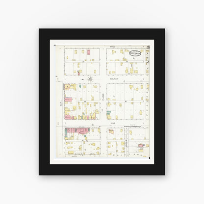 Old map wall art mockup — black gallery frame with white mat — Sanborn Fire Insurance Map from West Union, Fayette County, Iowa (1894), Sheet #0003