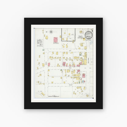 Old map wall art mockup — black gallery frame with white mat — Sanborn Fire Insurance Map from Woodsfield, Monroe County, Ohio (1899) - Complete Map Set