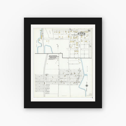 Old map wall art mockup — black gallery frame with white mat — Sanborn Fire Insurance Map from West Palm Beach, Dade County, Florida (1920), Sheet #0014