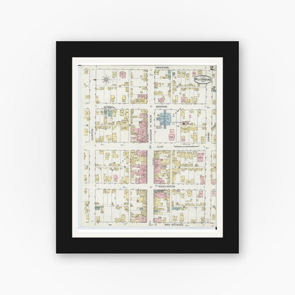 Old map wall art mockup — black gallery frame with white mat — Sanborn Fire Insurance Map from Millersburg, Holmes County, Ohio (1887), Sheet #0002