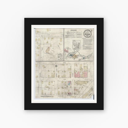 Old map wall art mockup — black gallery frame with white mat — Sanborn Fire Insurance Map from Arcadia, Trempealeau County, Wisconsin (1914), Sheet #0001