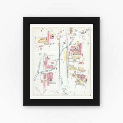 Old map wall art mockup — black gallery frame with white mat — Sanborn Fire Insurance Map from New Brighton, Beaver County, Pennsylvania (1918), Sheet #0013