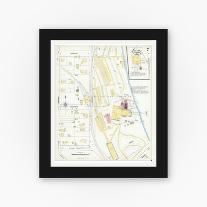 Old map wall art mockup — black gallery frame with white mat — Sanborn Fire Insurance Map from Orange, Orange County, Texas (1909), Sheet #0007