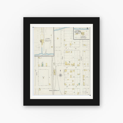 Old map wall art mockup — black gallery frame with white mat — Sanborn Fire Insurance Map from Pine City, Pine County, Minnesota (1894), Sheet #0003