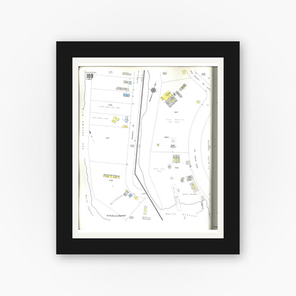 Old map wall art mockup — black gallery frame with white mat — Sanborn Fire Insurance Map from Honolulu, Oahu County, Hawaii (1955), Sheet #0169