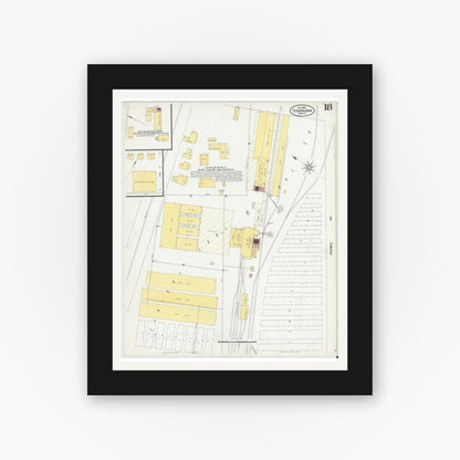 Old map wall art mockup — black gallery frame with white mat — Sanborn Fire Insurance Map from Texarkana, Bowie County, Texas (1900), Sheet #0018