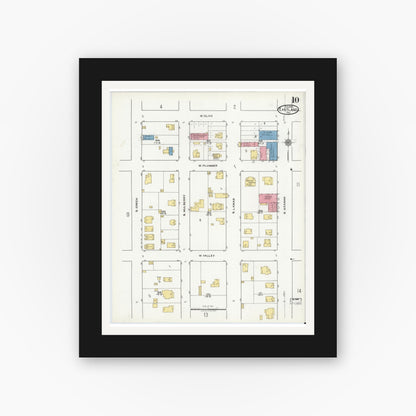 Old map wall art mockup — black gallery frame with white mat — Sanborn Fire Insurance Map from Eastland, Eastland County, Texas (1920), Sheet #0010