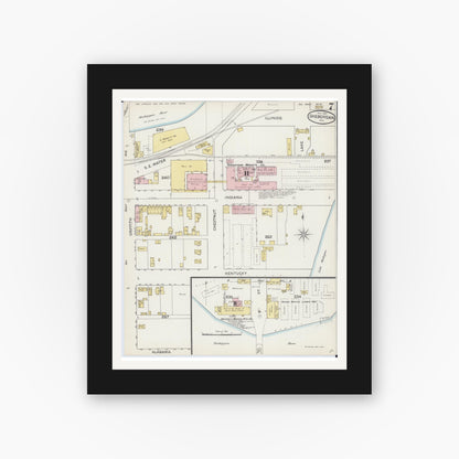 Old map wall art mockup — black gallery frame with white mat — Sanborn Fire Insurance Map from Sheboygan, Sheboygan County, Wisconsin (1887), Sheet #0007