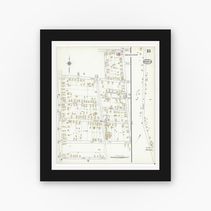 Old map wall art mockup — black gallery frame with white mat — Sanborn Fire Insurance Map from Norwich, Chenango County, New York (1917), Sheet #0013