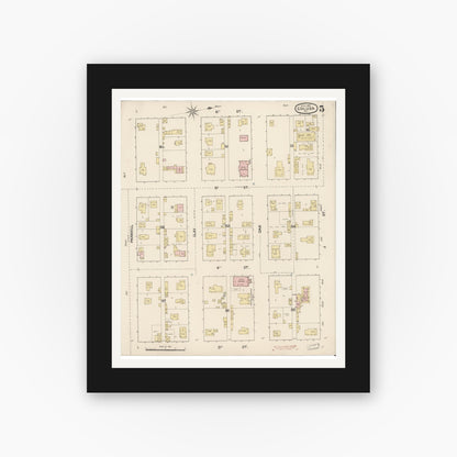 Old map wall art mockup — black gallery frame with white mat — Sanborn Fire Insurance Map from Colusa, Colusa County, California (1889), Sheet #0005