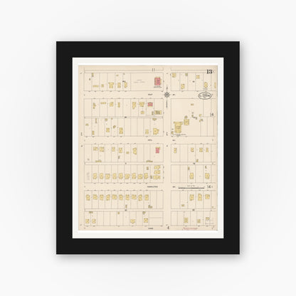 Old map wall art mockup — black gallery frame with white mat — Sanborn Fire Insurance Map from El Centro, Imperial County, California (1914), Sheet #0013