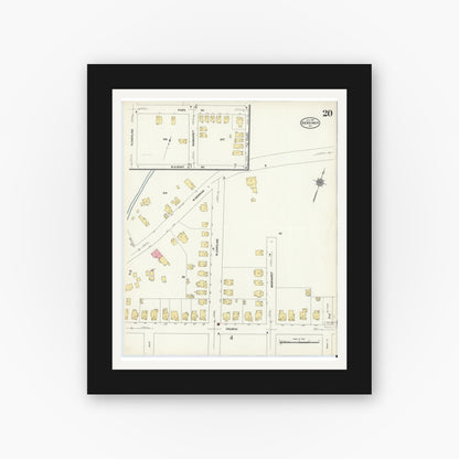 Old map wall art mockup — black gallery frame with white mat — Sanborn Fire Insurance Map from Herkimer, Herkimer County, New York (1911), Sheet #0020
