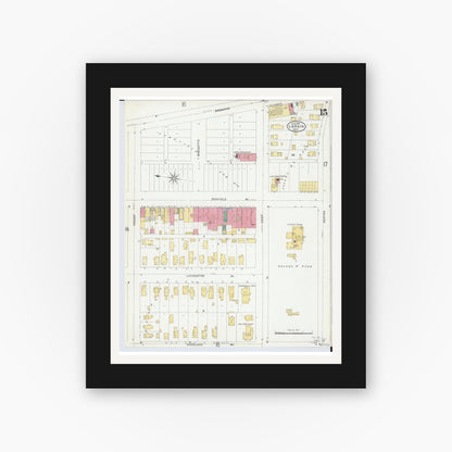 Old map wall art mockup — black gallery frame with white mat — Sanborn Fire Insurance Map from Lorain, Lorain County, Ohio (1905), Sheet #0015