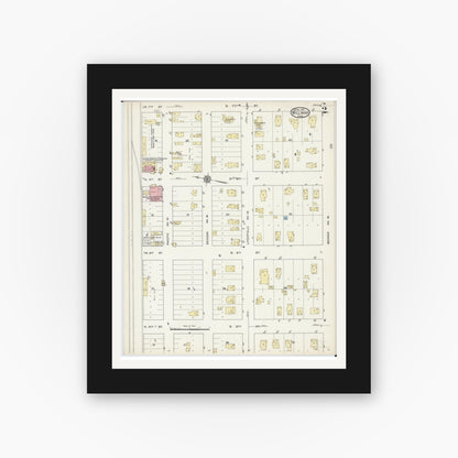 Old map wall art mockup — black gallery frame with white mat — Sanborn Fire Insurance Map from Willmar, Kandiyohi County, Minnesota (1914), Sheet #0002