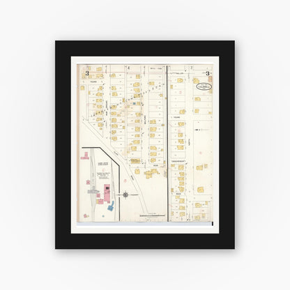 Old map wall art mockup — black gallery frame with white mat — Sanborn Fire Insurance Map from Caldwell, Noble County, Ohio (1932), Sheet #0003
