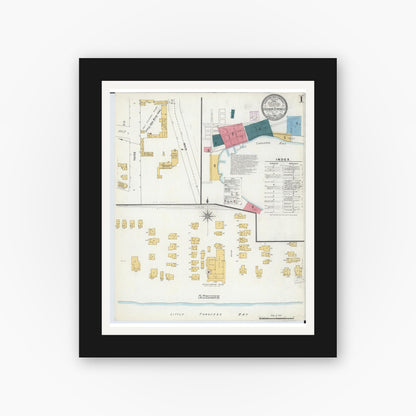 Old map wall art mockup — black gallery frame with white mat — Sanborn Fire Insurance Map from Harbor Springs, Emmet County, Michigan (1906), Sheet #0001