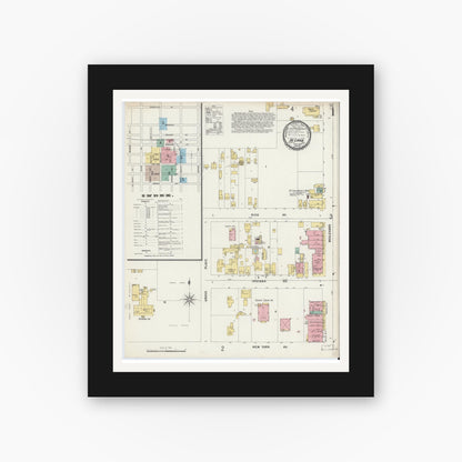 Old map wall art mockup — black gallery frame with white mat — Sanborn Fire Insurance Map from De Land, Volusia County, Florida (1897) - Complete Map Set