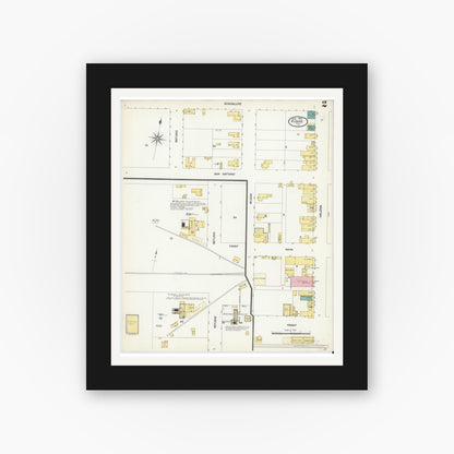 Old map wall art mockup — black gallery frame with white mat — Sanborn Fire Insurance Map from Runge, Karnes County, Texas (1907), Sheet #0002