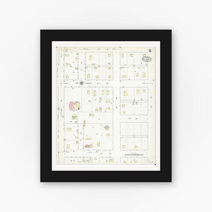 Old map wall art mockup — black gallery frame with white mat — Sanborn Fire Insurance Map from Saint James, Watonwan County, Minnesota (1914), Sheet #0008