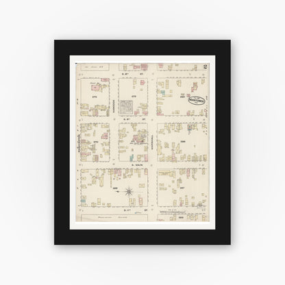 Old map wall art mockup — black gallery frame with white mat — Sanborn Fire Insurance Map from Manitowoc, Manitowoc County, Wisconsin (1883), Sheet #0002