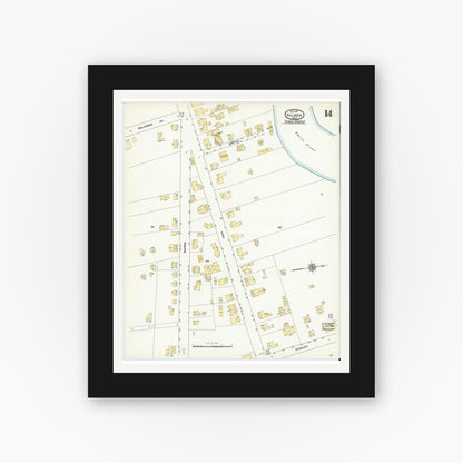 Old map wall art mockup — black gallery frame with white mat — Sanborn Fire Insurance Map from Palmer, Hampden County, Massachusetts (1911), Sheet #0014