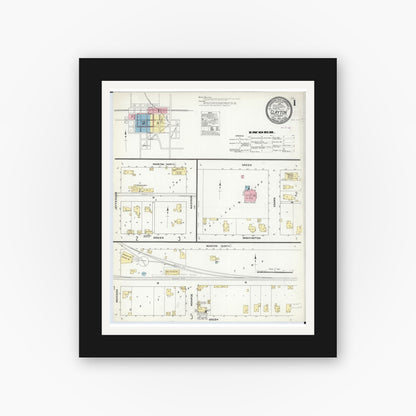 Old map wall art mockup — black gallery frame with white mat — Sanborn Fire Insurance Map from Clayton, Adams County, Illinois (1910), Sheet #0001
