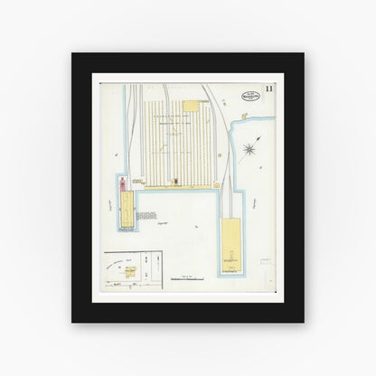 Old map wall art mockup — black gallery frame with white mat — Sanborn Fire Insurance Map from Washburn, Bayfield County, Wisconsin (1904), Sheet #0011